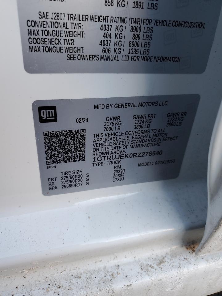 2024 GMC SIERRA K1500 ELEVATION-L VIN:1GTRUJEK0RZ276540