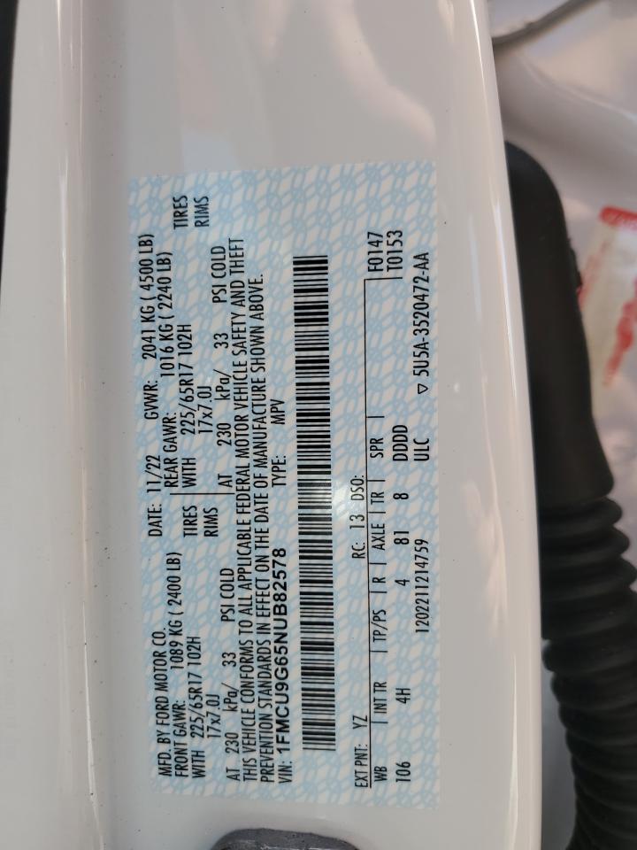 2022 FORD ESCAPE SE VIN:1FMCU9G65NUB82578