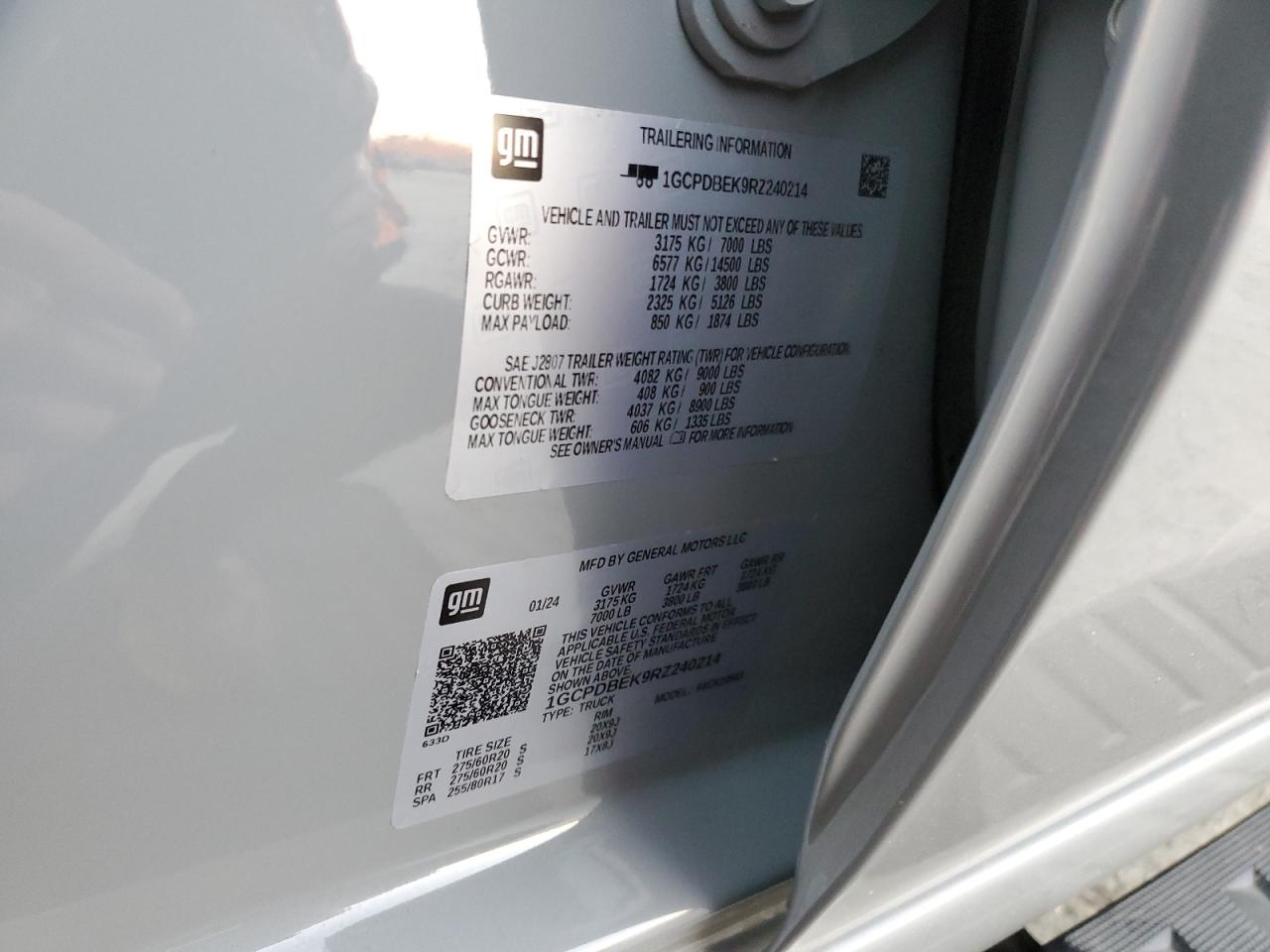 2024 CHEVROLET SILVERADO K1500 CUSTOM VIN:1GCPDBEK9RZ240214