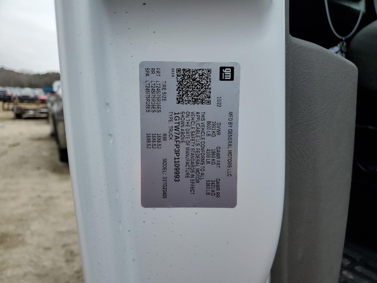 2023 GMC SAVANA G2500 VIN:1GTW7AFP3P1109993