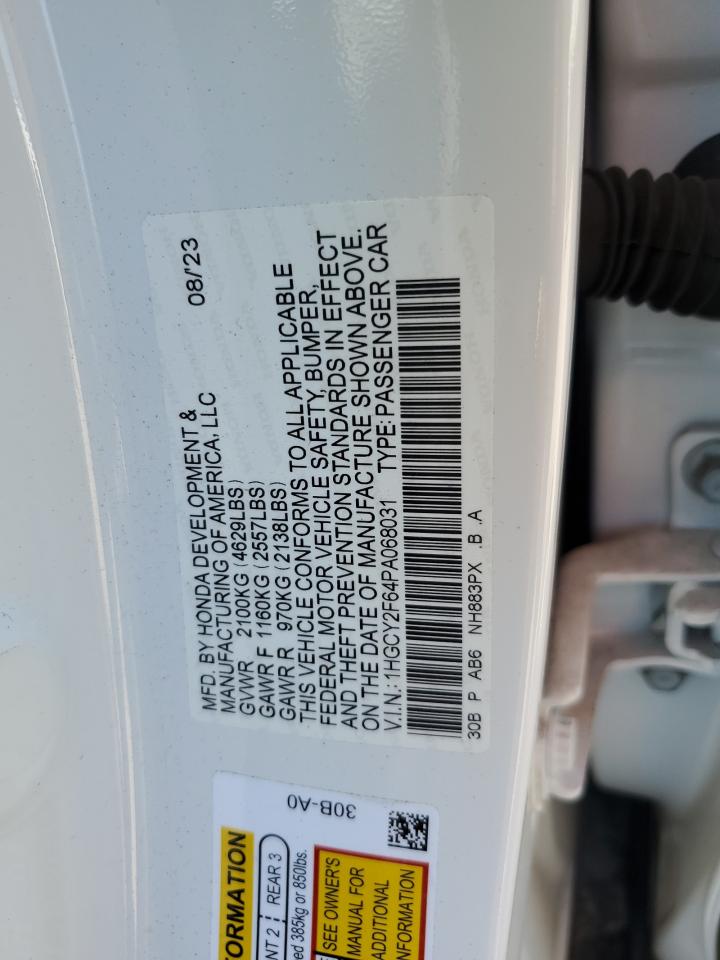 2023 HONDA ACCORD HYBRID EXL VIN:1HGCY2F64PA068031