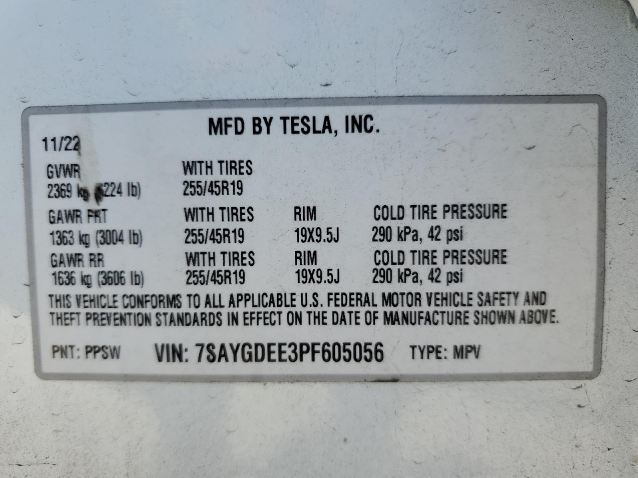 2023 TESLA MODEL Y VIN:7SAYGDEE3PF605056