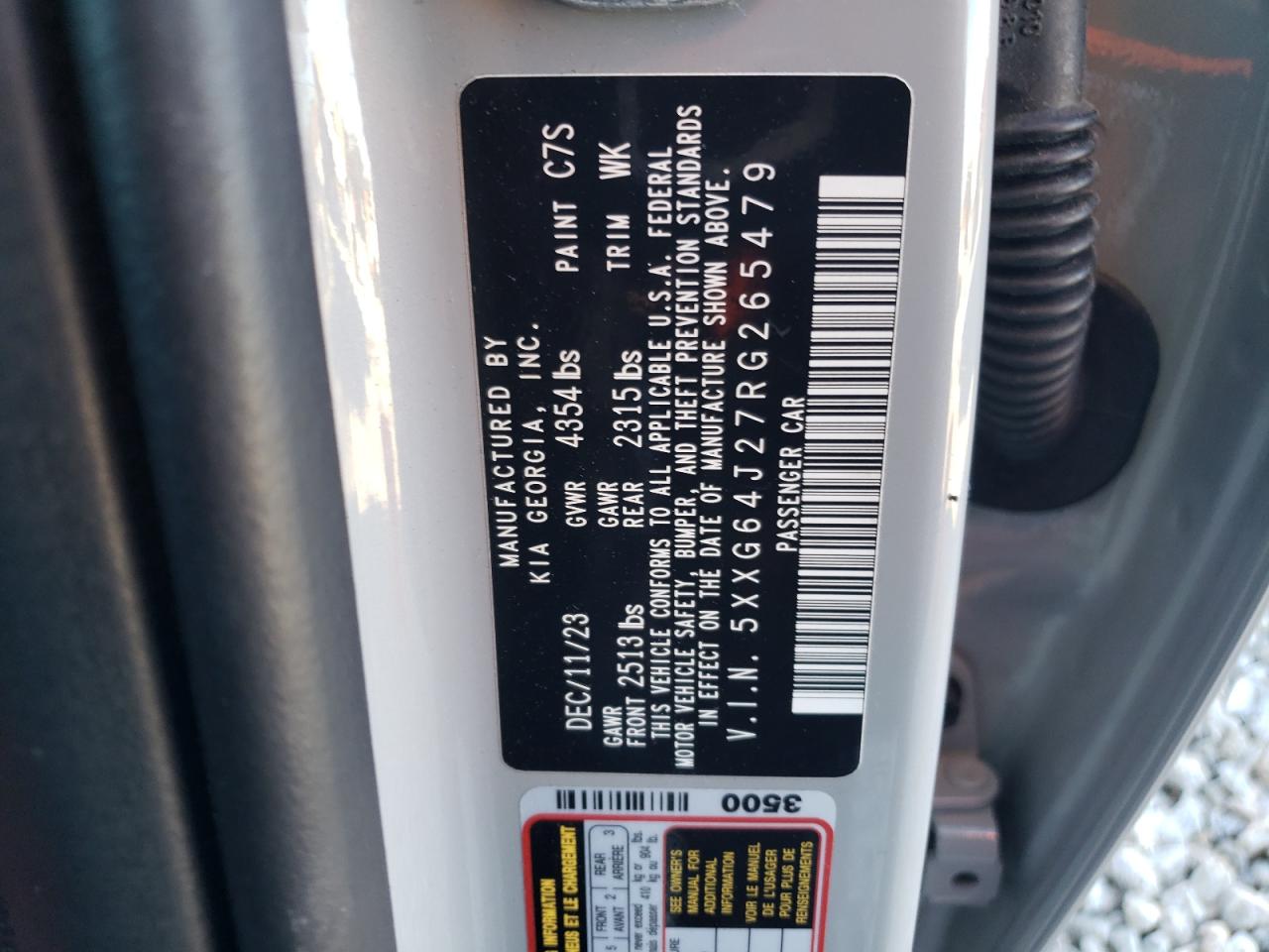 2024 KIA K5 GT LINE VIN:5XXG64J27RG265479