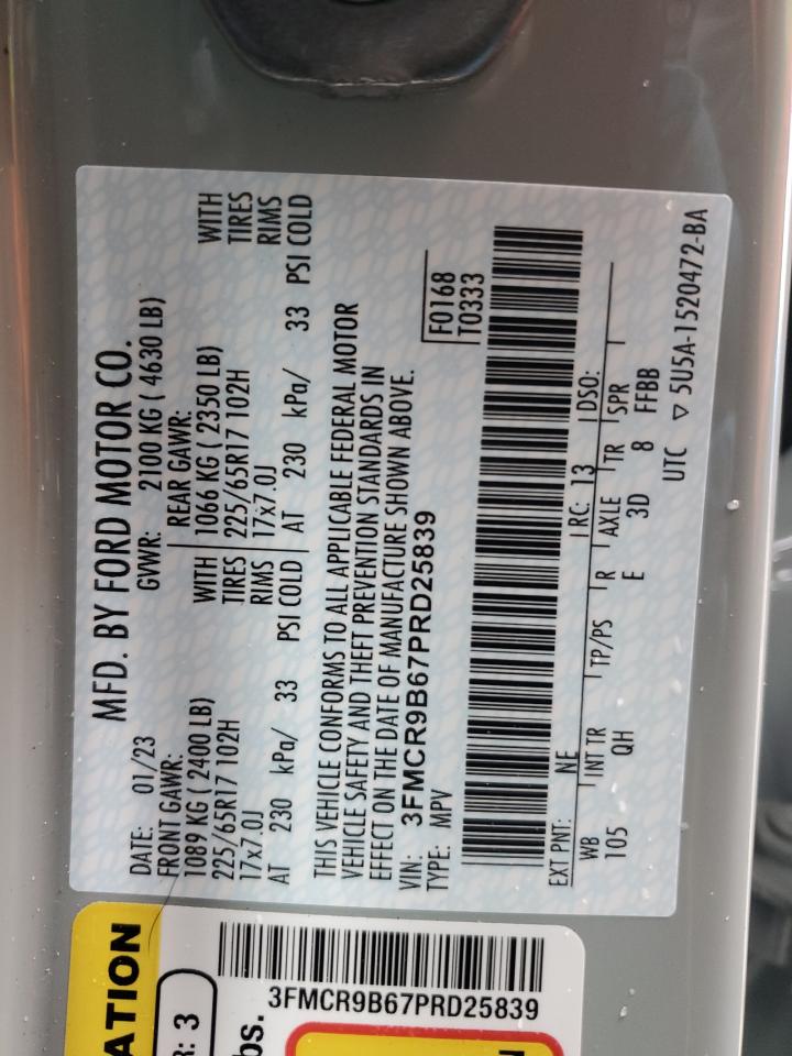 2023 FORD BRONCO SPORT BIG BEND VIN:3FMCR9B67PRD25839