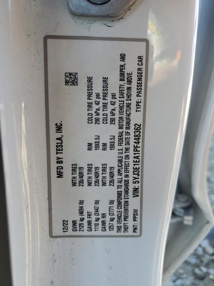 2023 TESLA MODEL 3 VIN:5YJ3E1EA1PF448362