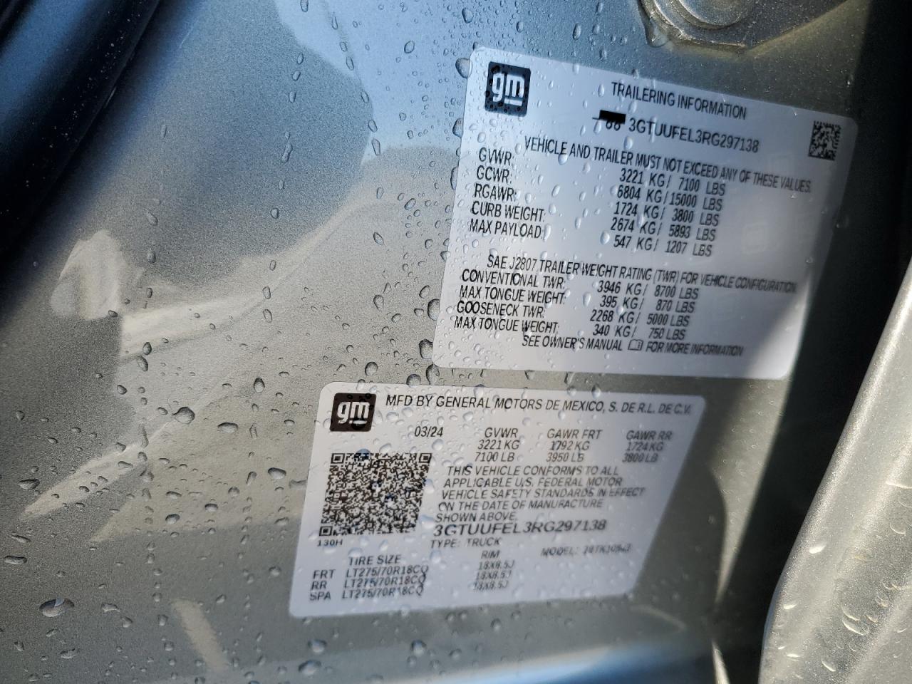 2024 GMC SIERRA K1500 AT4X VIN:3GTUUFEL3RG297138
