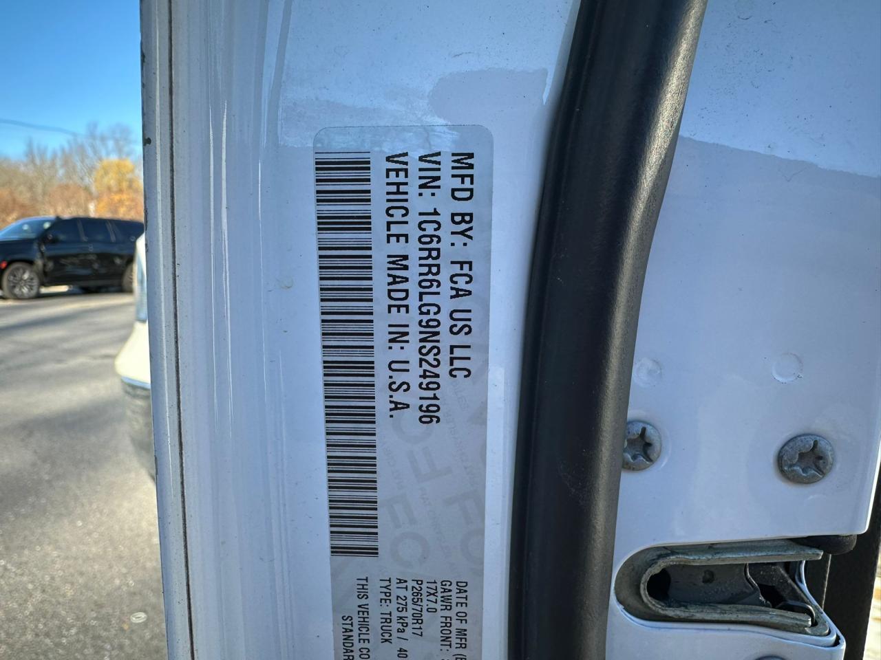 2022 RAM 1500 CLASSIC SLT VIN:1C6RR6LG9NS249196