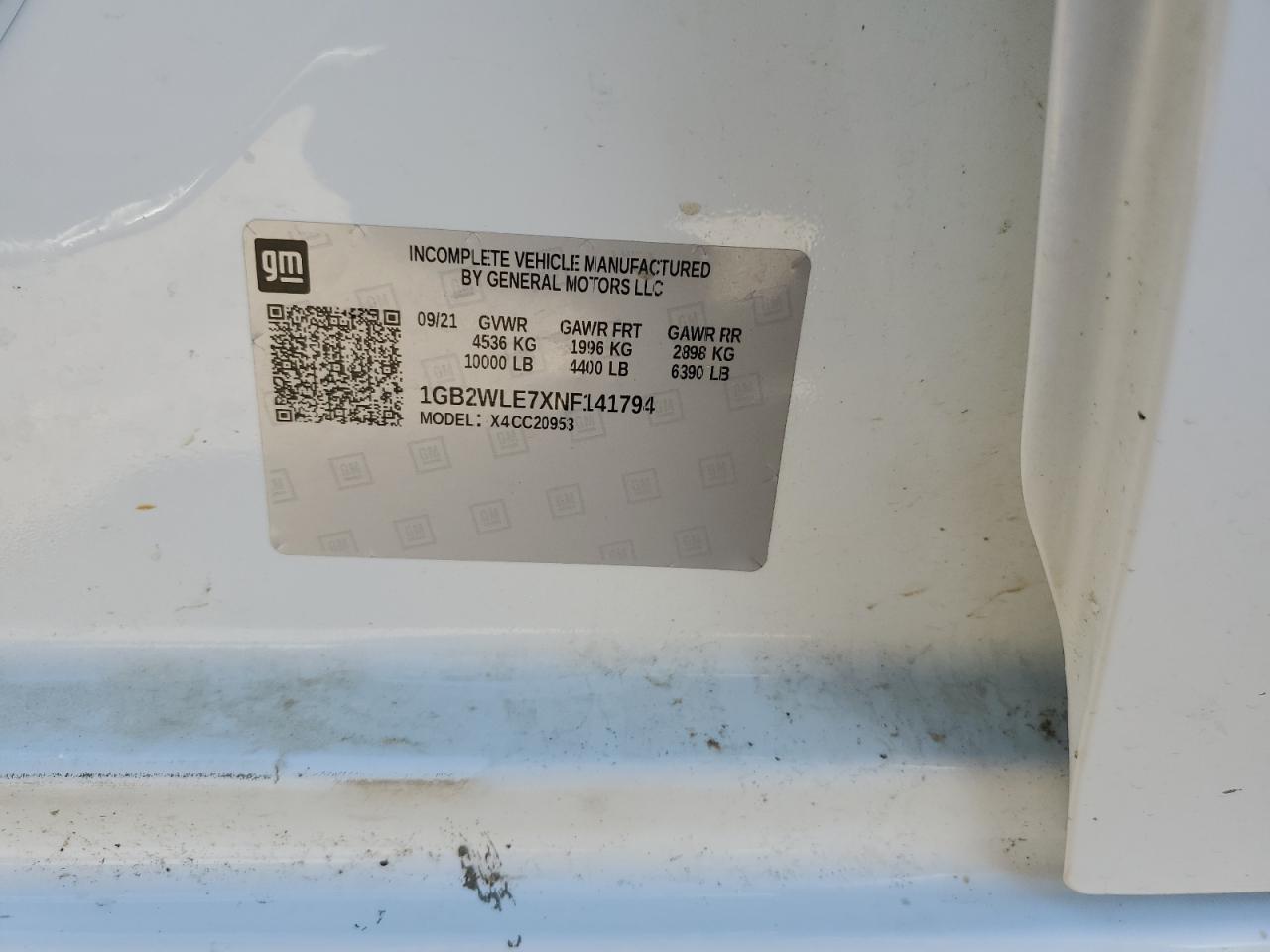 2022 CHEVROLET SILVERADO C2500 HEAVY DUTY VIN:1GB2WLE7XNF141794