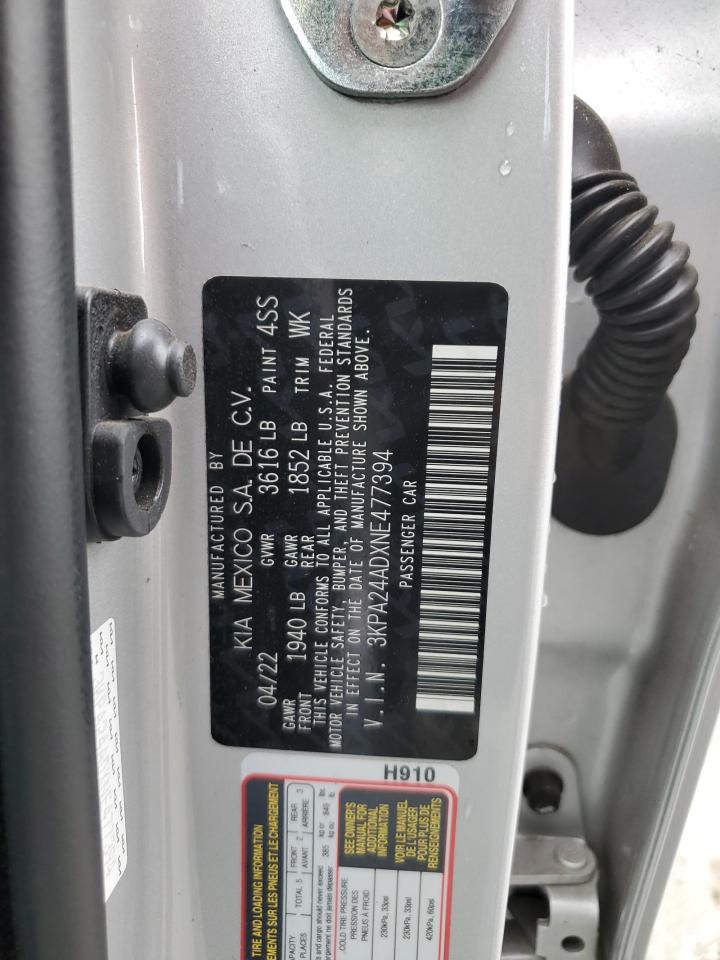 2022 KIA RIO LX VIN:3KPA24ADXNE477394