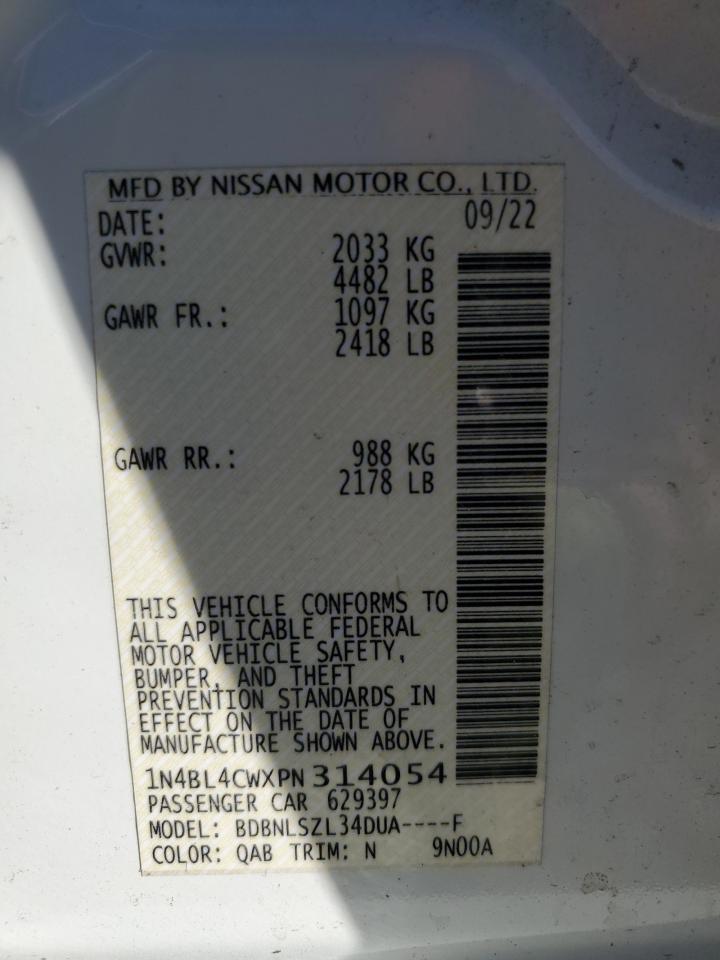 2023 NISSAN ALTIMA SR VIN:1N4BL4CWXPN314054