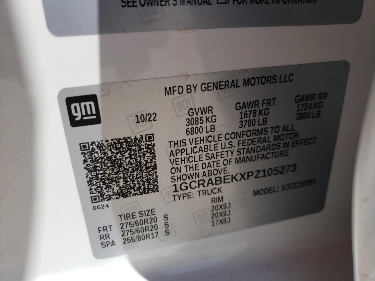 2023 CHEVROLET SILVERADO C1500 CUSTOM VIN:1GCRABEKXPZ105273