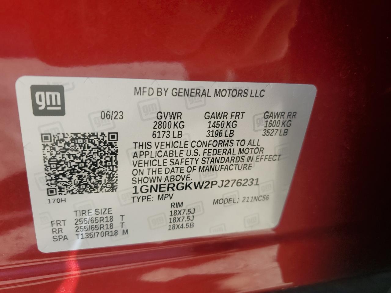 2023 CHEVROLET TRAVERSE LT VIN:1GNERGKW2PJ276231