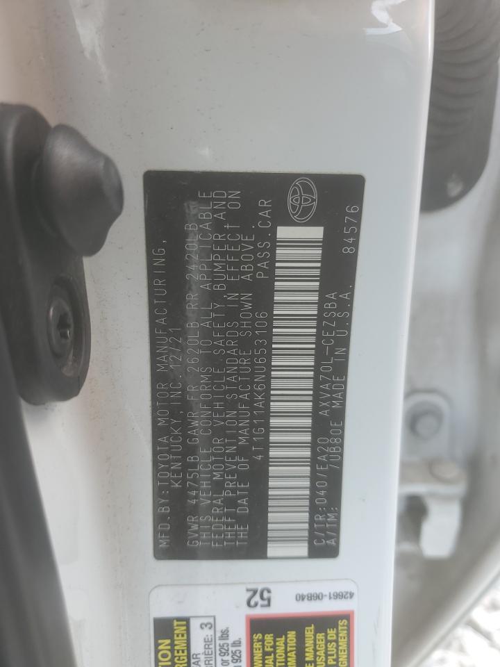 2022 TOYOTA CAMRY SE VIN:4T1G11AK6NU653106