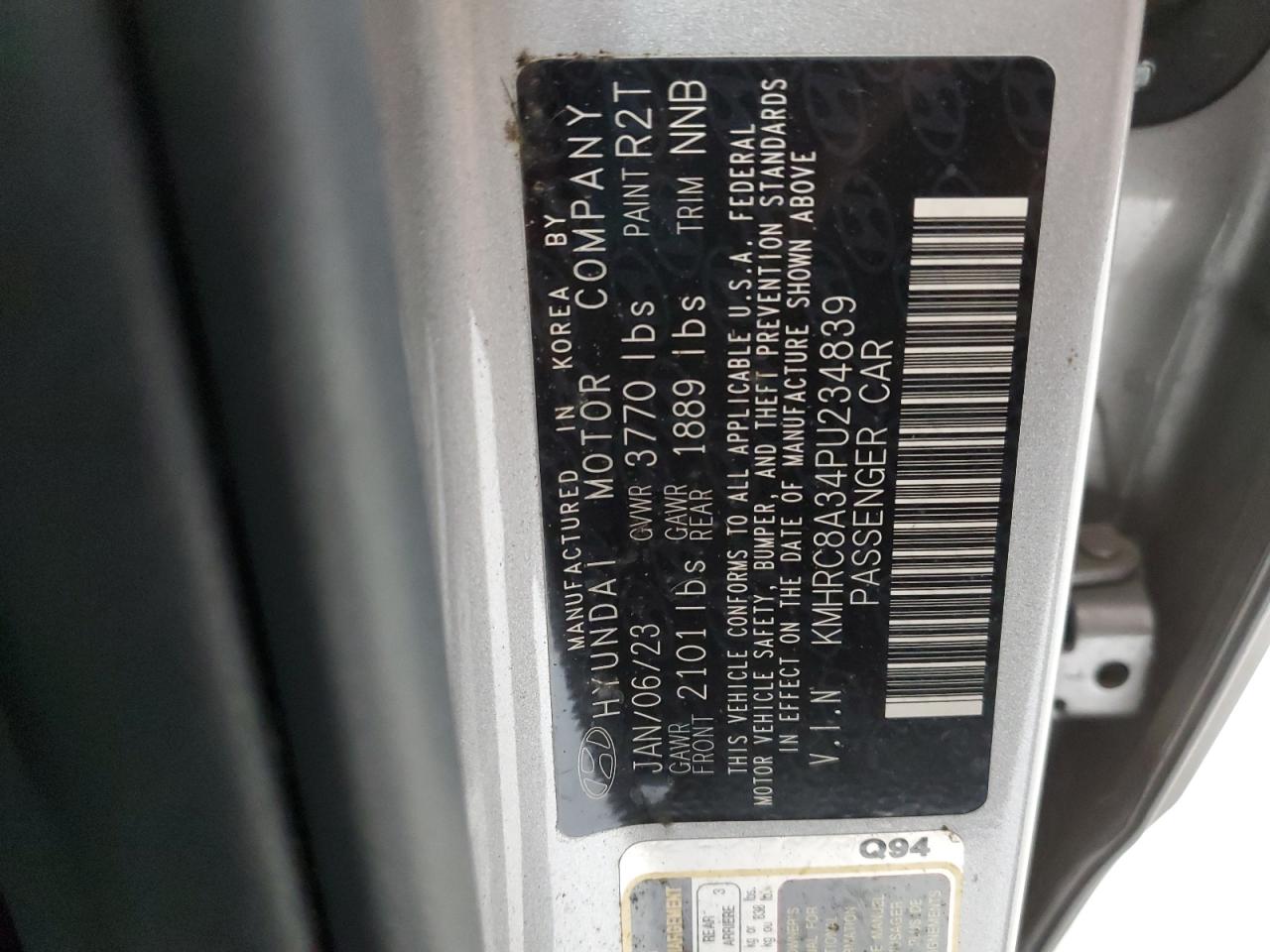 2023 HYUNDAI VENUE SEL VIN:KMHRC8A34PU234839