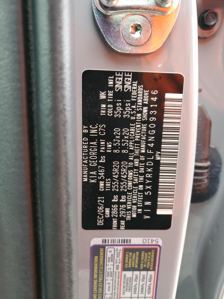 2022 KIA SORENTO SX VIN:5XYRKDLF4NG093146