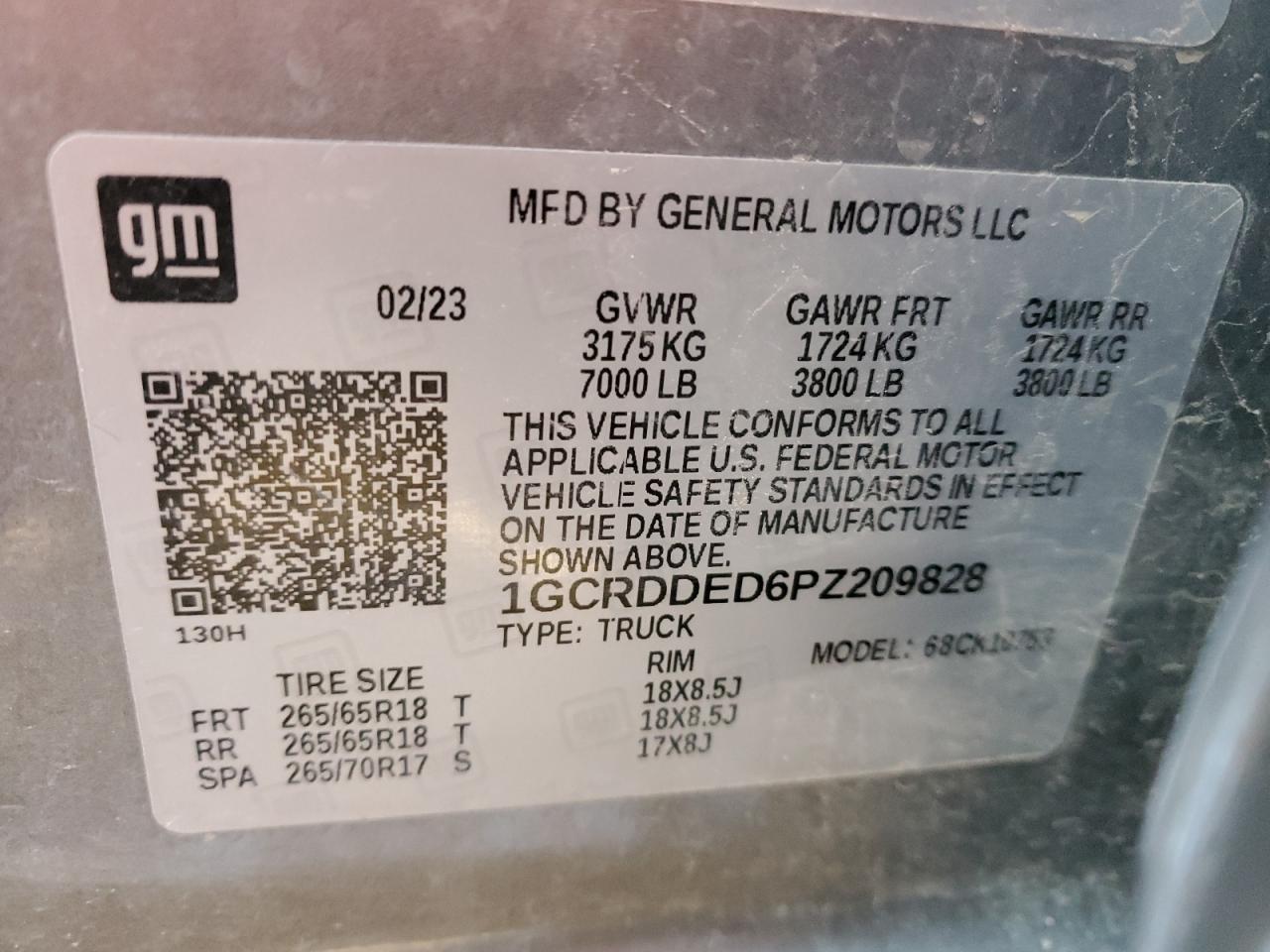 2023 CHEVROLET SILVERADO K1500 LT VIN:1GCRDDED6PZ209828