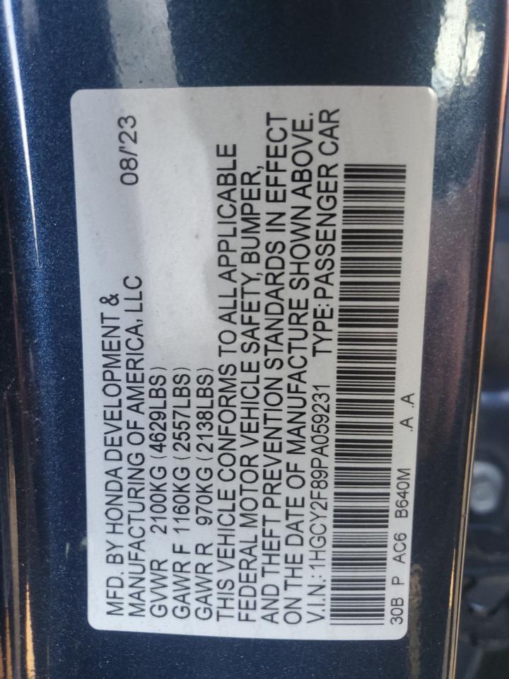 2023 HONDA ACCORD TOURING HYBRID VIN:1HGCY2F89PA059231