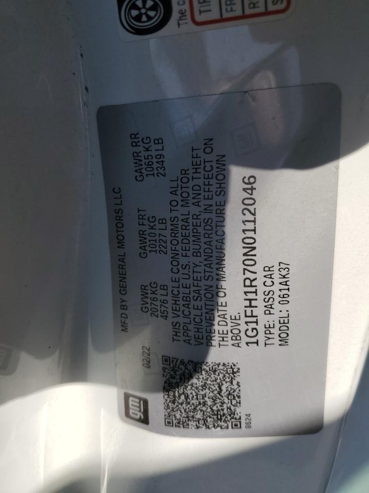 2022 CHEVROLET CAMARO SS VIN:1G1FH1R70N0112046