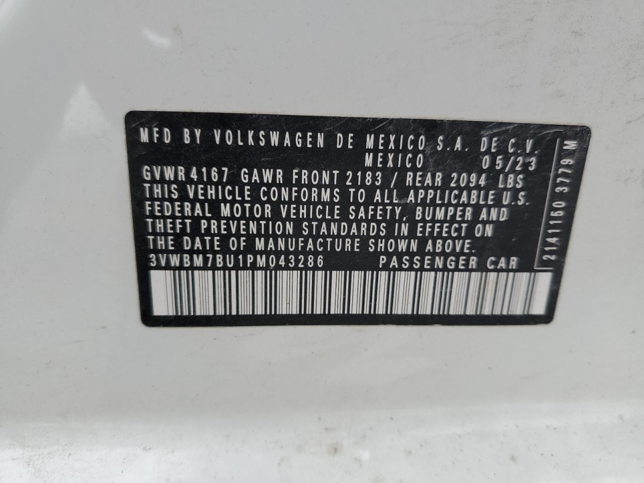 2023 VOLKSWAGEN JETTA SPORT VIN:3VWBM7BU1PM043286