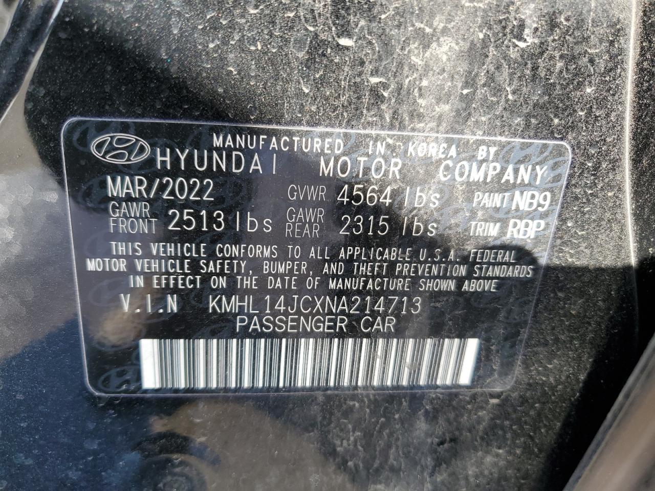 2022 HYUNDAI SONATA N LINE VIN:KMHL14JCXNA214713