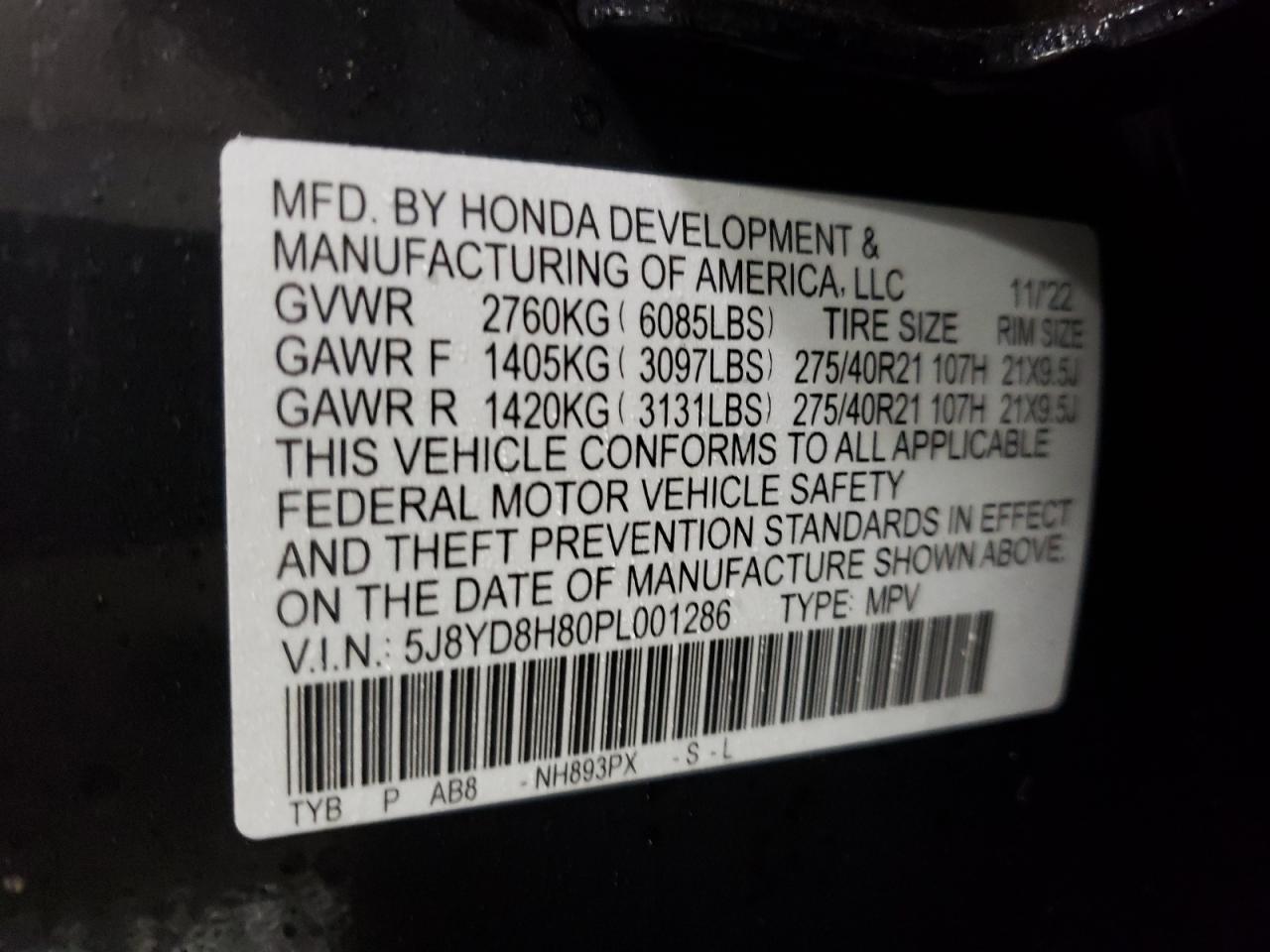 2023 ACURA MDX TYPE S ADVANCE VIN:5J8YD8H80PL001286