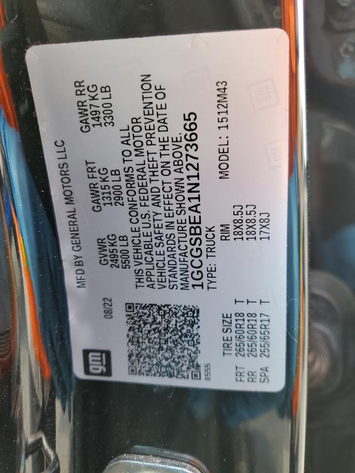 2022 CHEVROLET COLORADO VIN:1GCGSBEA1N1273665