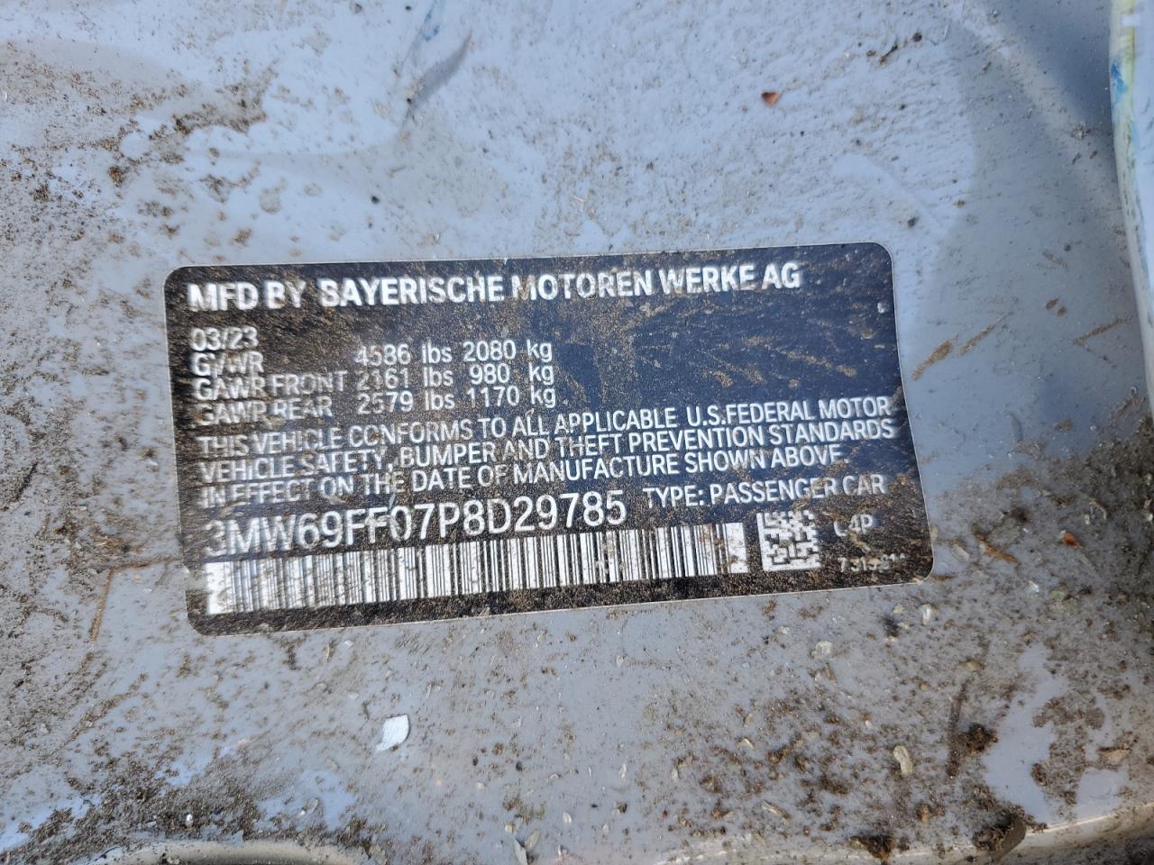 2023 BMW 330I VIN:3MW69FF07P8D29785