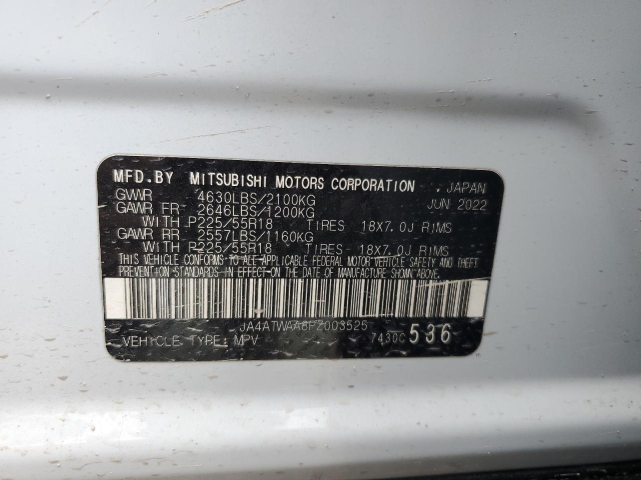 2023 MITSUBISHI ECLIPSE CROSS SE VIN:JA4ATWAA8PZ003525