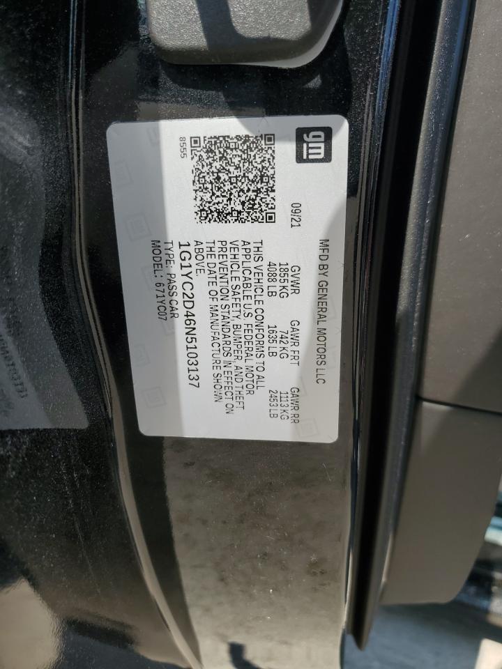 2022 CHEVROLET CORVETTE STINGRAY 3LT VIN:1G1YC2D46N5103137