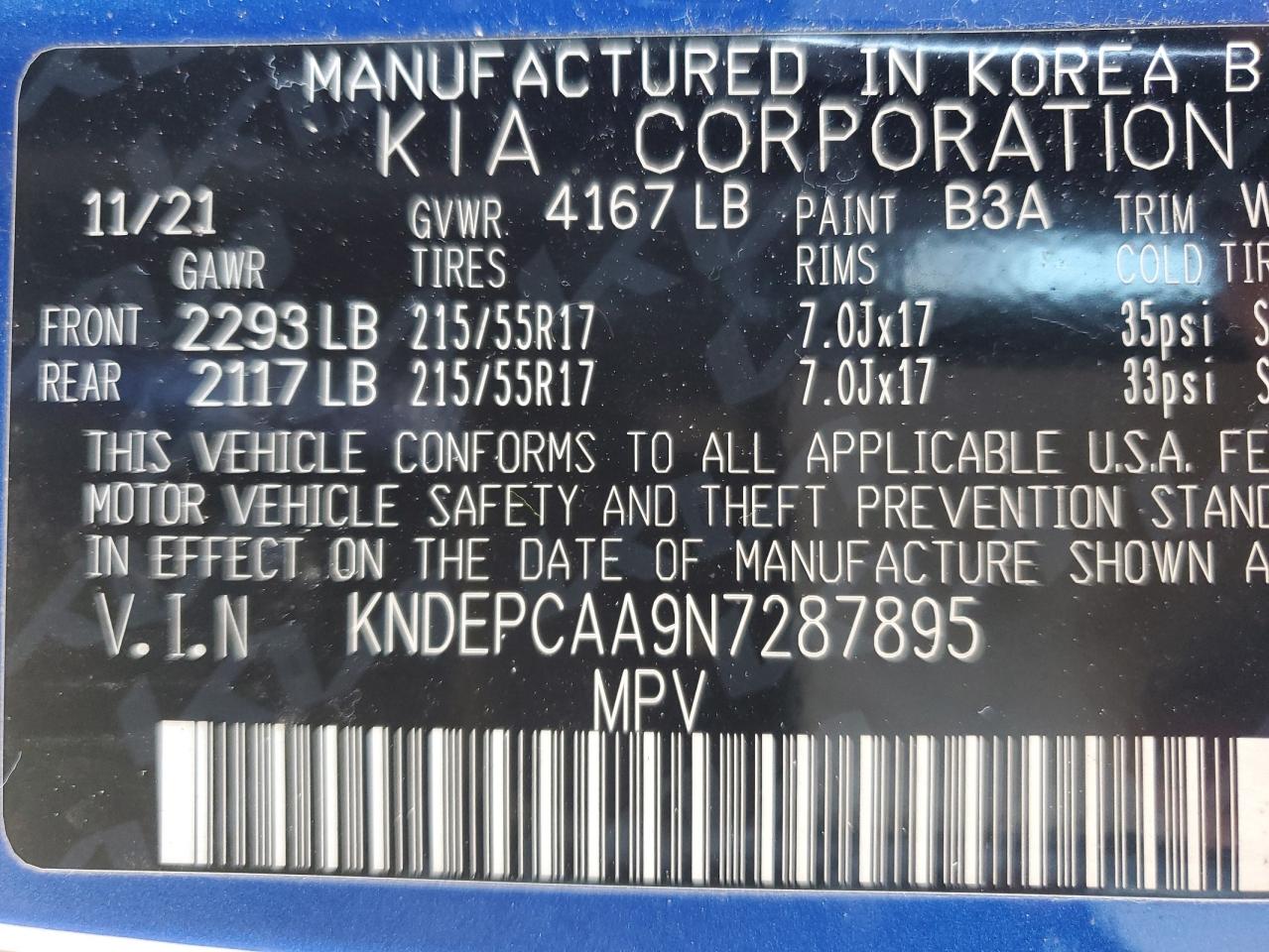 2022 KIA SELTOS LX VIN:KNDEPCAA9N7287895