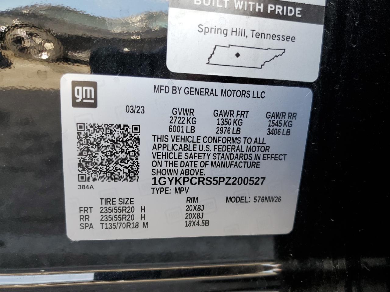 2023 CADILLAC XT6 PREMIUM LUXURY VIN:1GYKPCRS5PZ200527