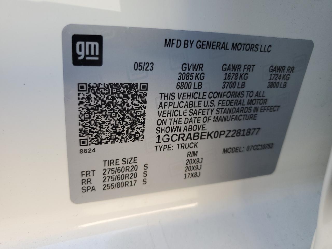 2023 CHEVROLET SILVERADO C1500 CUSTOM VIN:1GCRABEK0PZ281877