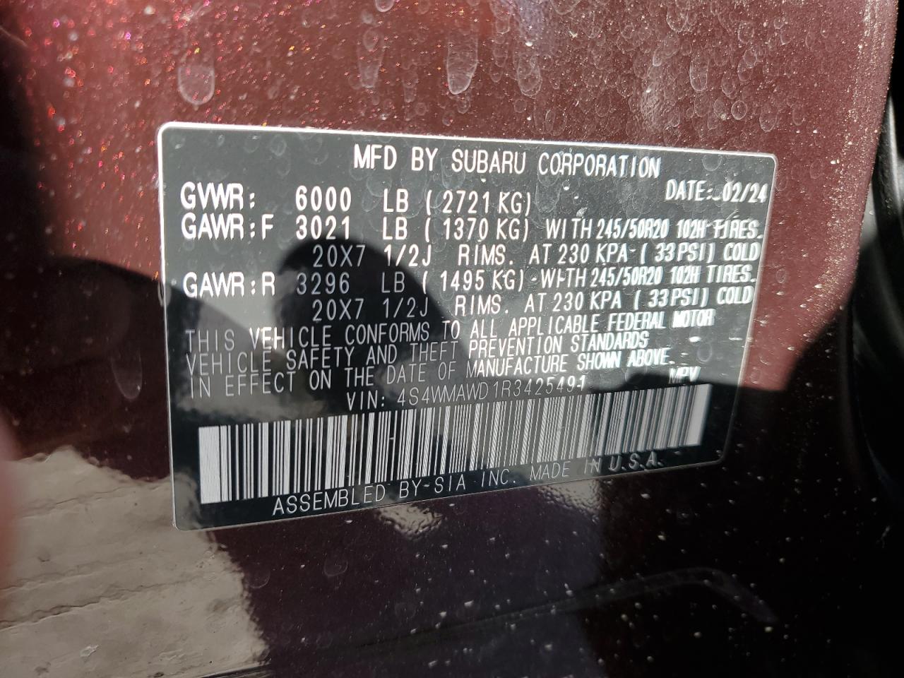 2024 SUBARU ASCENT TOURING VIN:4S4WMAWD1R3425491