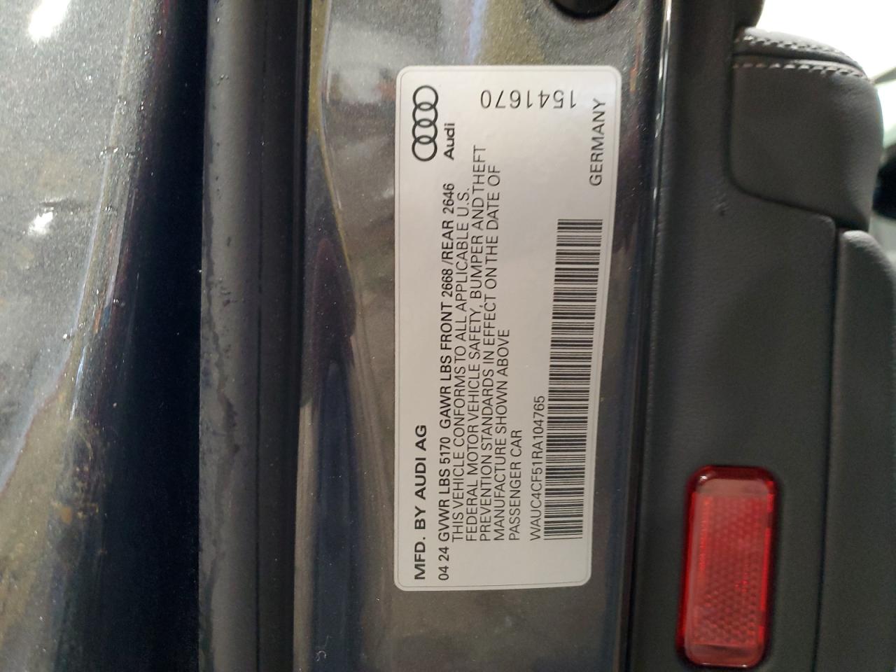 2024 AUDI S5 PREMIUM PLUS VIN:WAUC4CF51RA104765