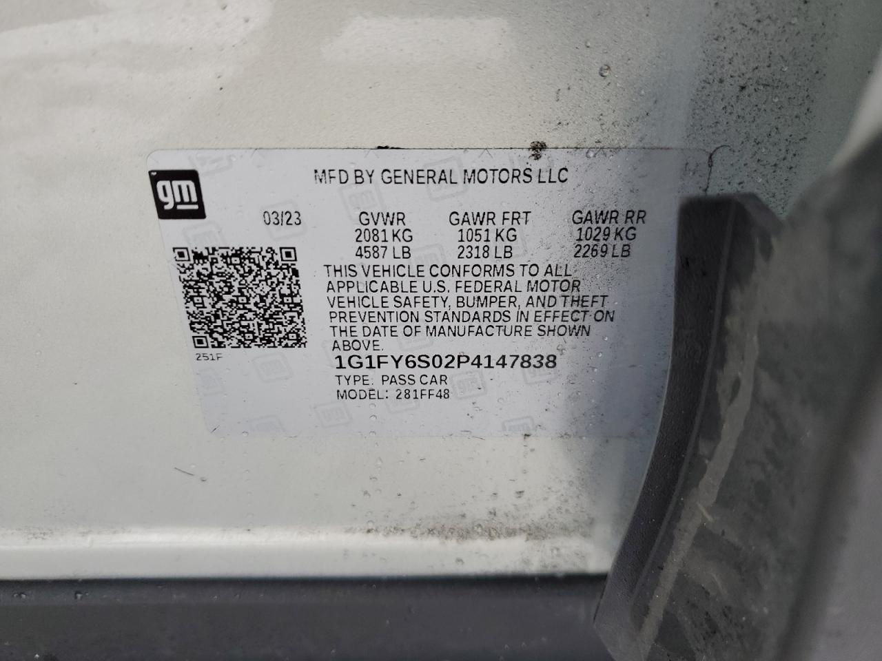 2023 CHEVROLET BOLT EUV LT VIN:1G1FY6S02P4147838