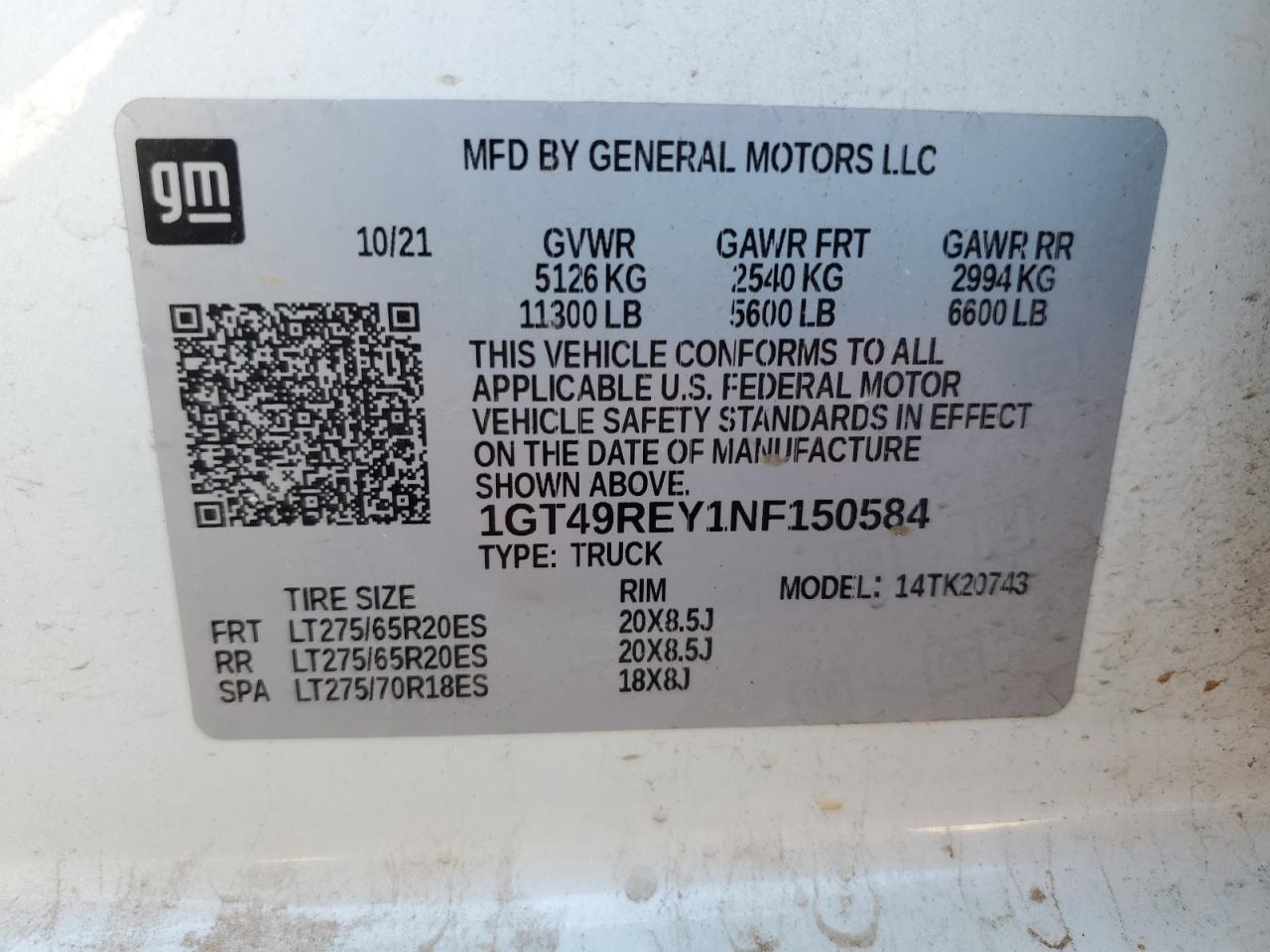 2022 GMC SIERRA K2500 DENALI VIN:1GT49REY1NF150584