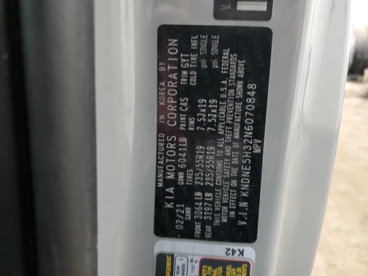 2022 KIA CARNIVAL SX PRESTIGE VIN:KNDNE5H32N6070848