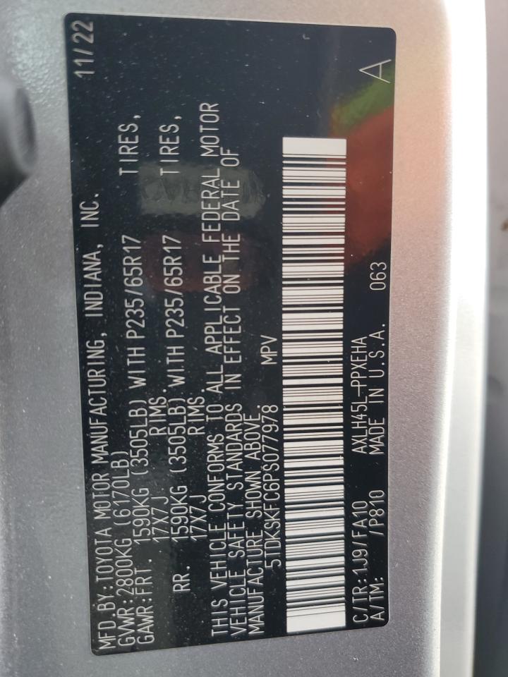 2023 TOYOTA SIENNA LE VIN:5TDKSKFC6PS077978