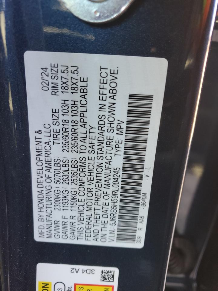 2024 HONDA CR-V SPORT VIN:5J6RS5H59RL004245