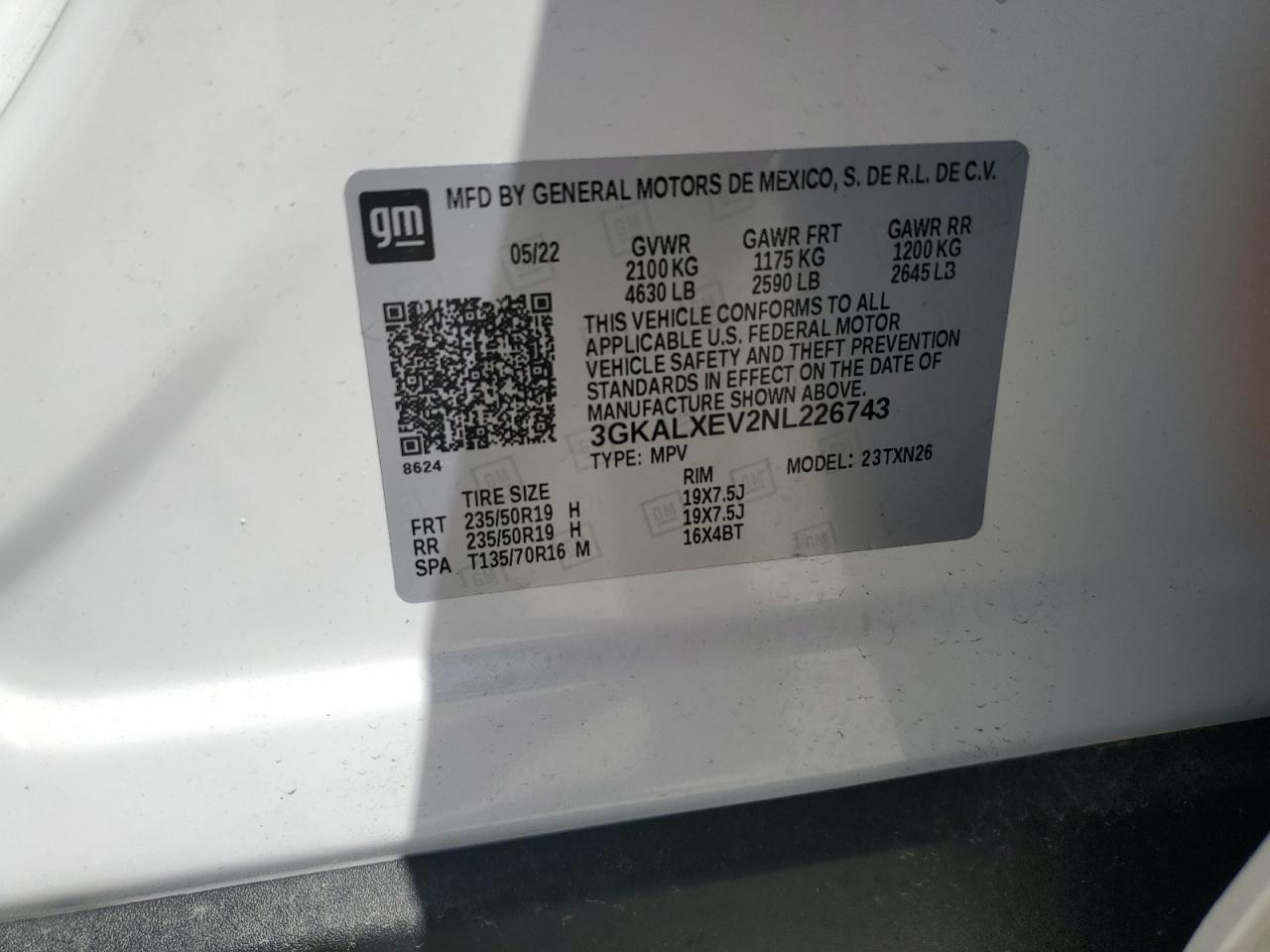 2022 GMC TERRAIN DENALI VIN:3GKALXEV2NL226743