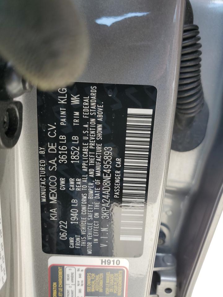 2022 KIA RIO LX VIN:3KPA24AD8NE495893