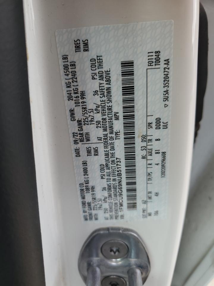 2022 FORD ESCAPE SE VIN:1FMCU9G69NUB51737