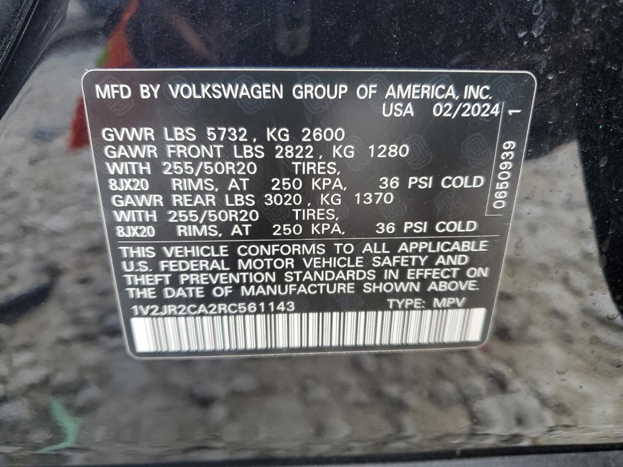 2024 VOLKSWAGEN ATLAS SE VIN:1V2JR2CA2RC561143