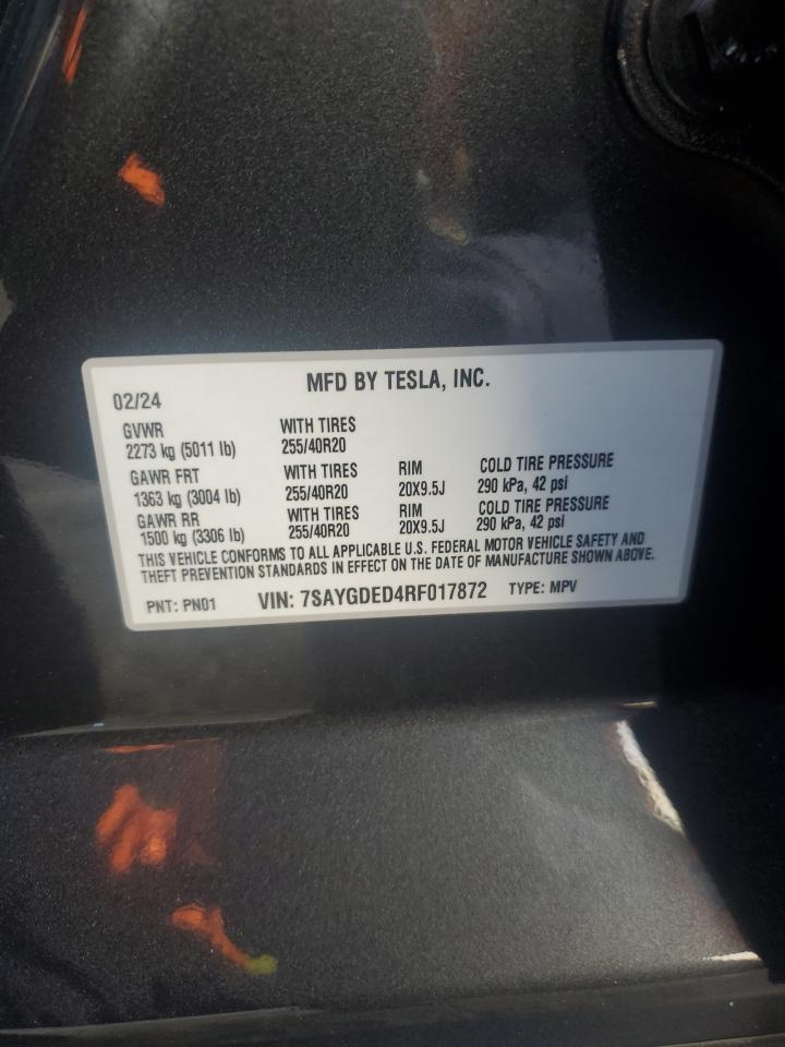 2024 TESLA MODEL Y VIN:7SAYGDED4RF017872