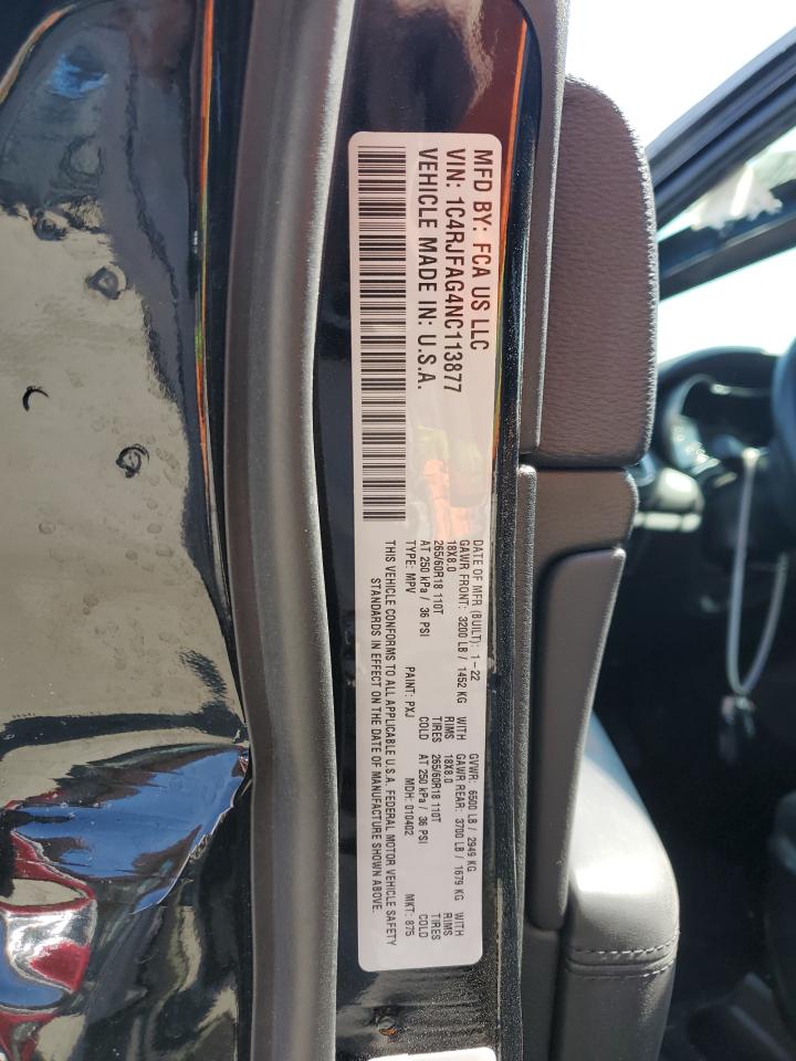 2022 JEEP GRAND CHEROKEE LAREDO E VIN:1C4RJFAG4NC113877