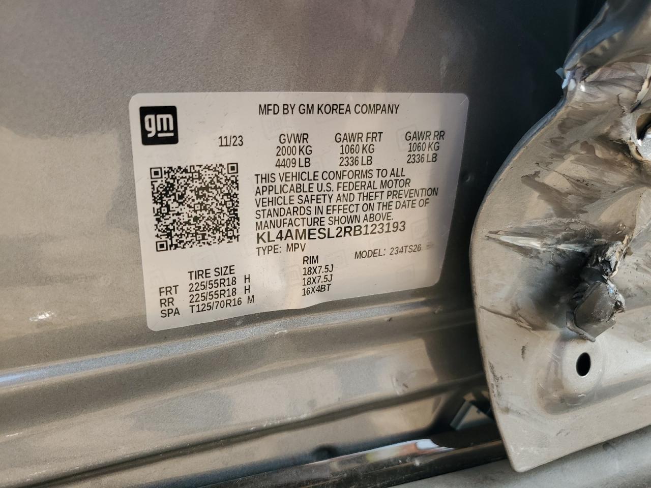 2024 BUICK ENCORE GX SPORT TOURING VIN:KL4AMESL2RB123193