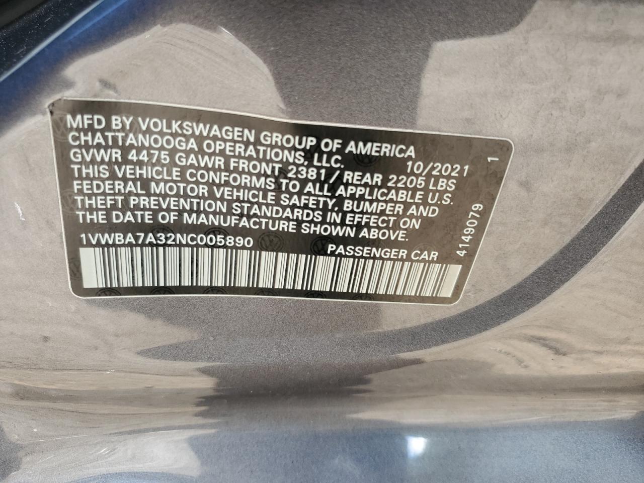 2022 VOLKSWAGEN PASSAT LIMITED EDITION VIN:1VWBA7A32NC005890