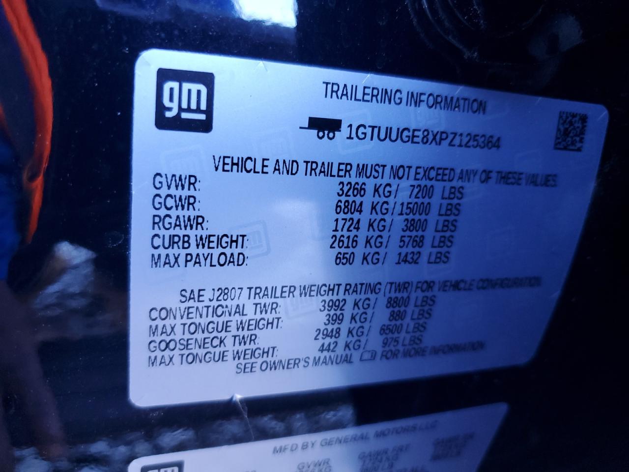 2023 GMC SIERRA K1500 DENALI VIN:1GTUUGE8XPZ125364