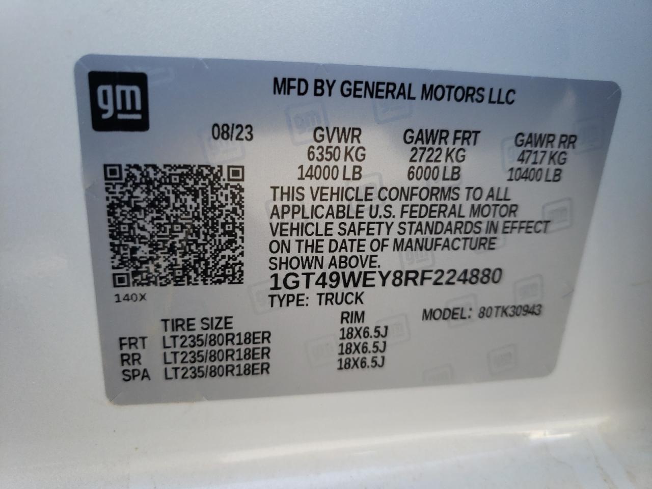 2024 GMC SIERRA K3500 DENALI VIN:1GT49WEY8RF224880