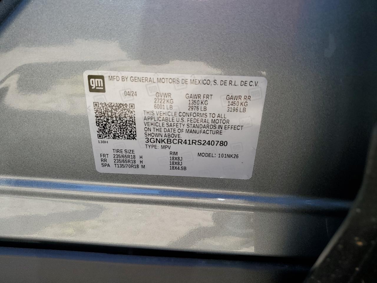 2024 CHEVROLET BLAZER 2LT VIN:3GNKBCR41RS240780